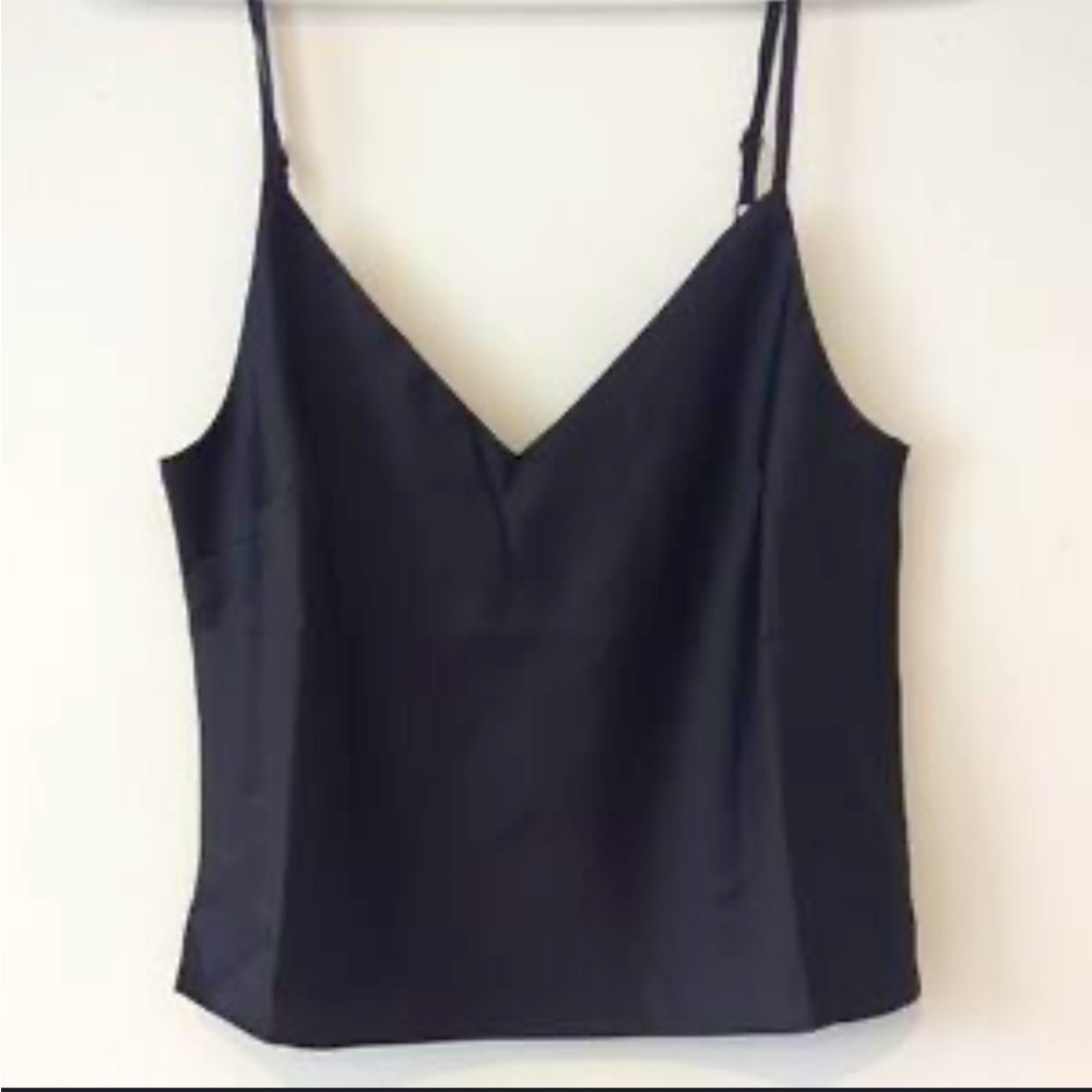 AMBIANCE BLACK CROP SATIN V. NECK CAMI ADJUSTABLE STRAPS SIZE L NWT